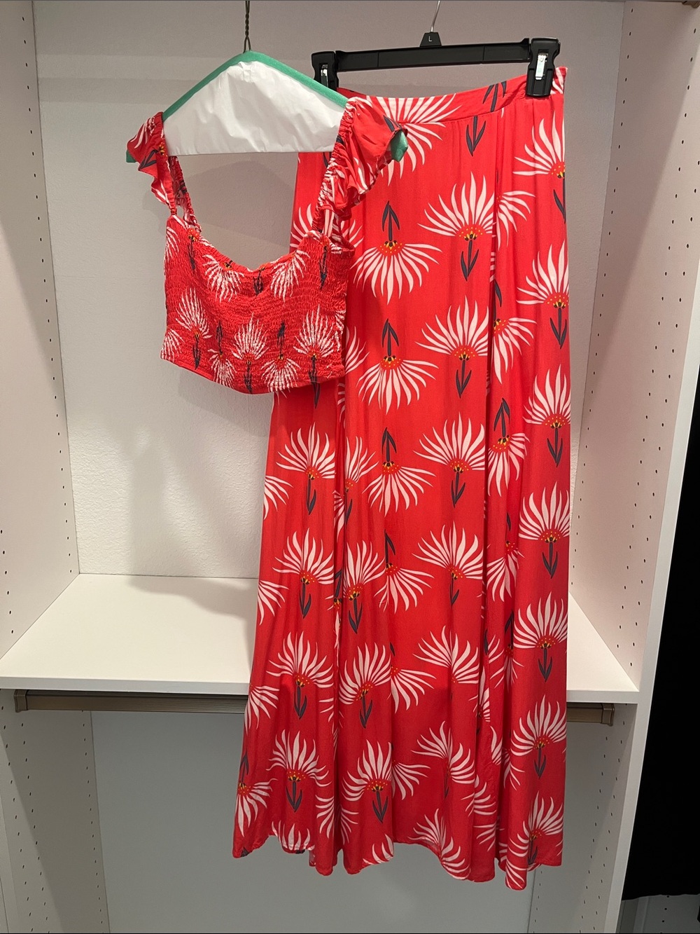 Lulu's Red Floral Maxi Skirt and Crop Top Set
